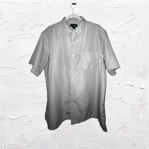 David Taylor | White and Gray Striped Short Sleeve Button Down